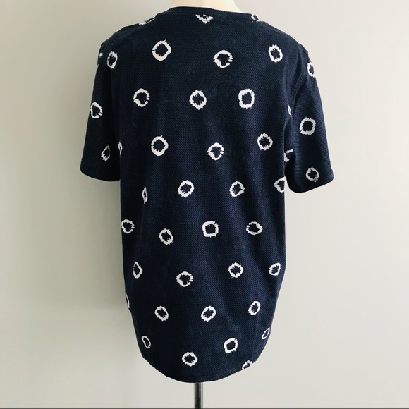 TRENERY Navy & White Short Sleeve Pima Cotton Tee T-Shirt Circle Print - Picture 5 of 10